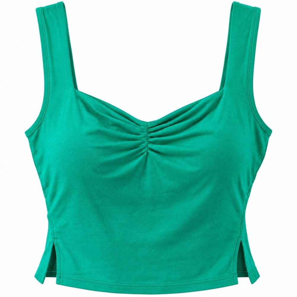 Crop Top Women L Green Sweetheart Neck Side Slit Y2K Sleeveless Tank